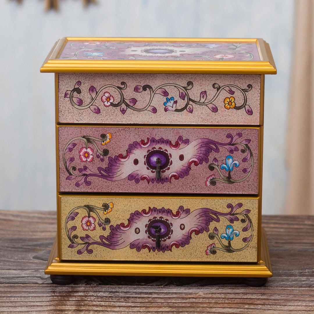 Small Hand Painted Glass Jewelry Chest - Dawn Splendor