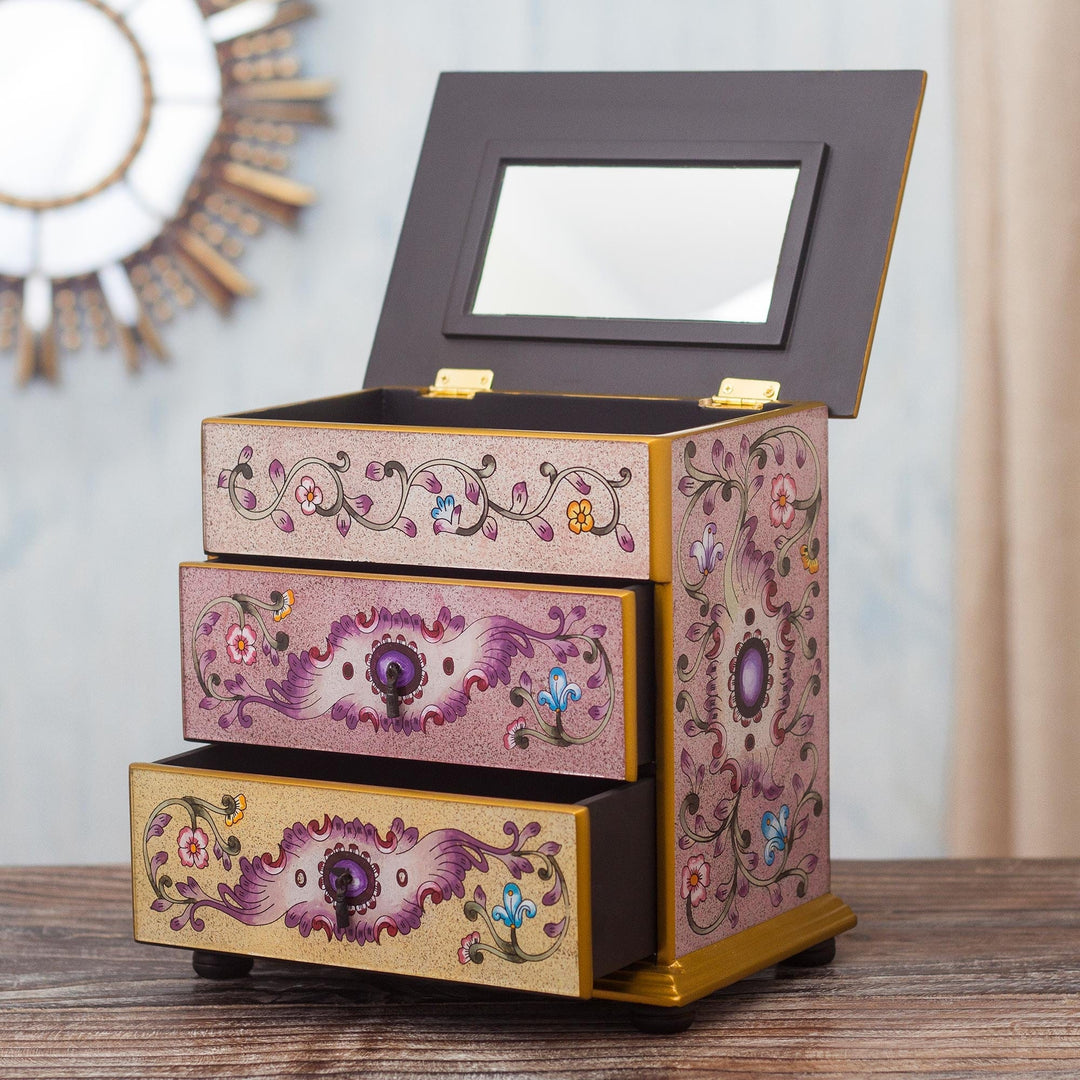 Small Hand Painted Glass Jewelry Chest - Dawn Splendor