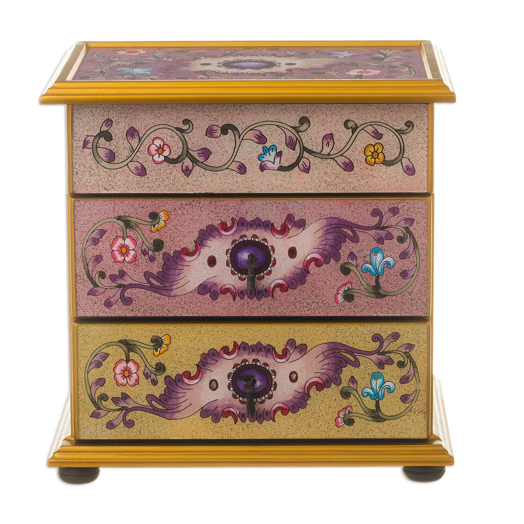 Small Hand Painted Glass Jewelry Chest - Dawn Splendor