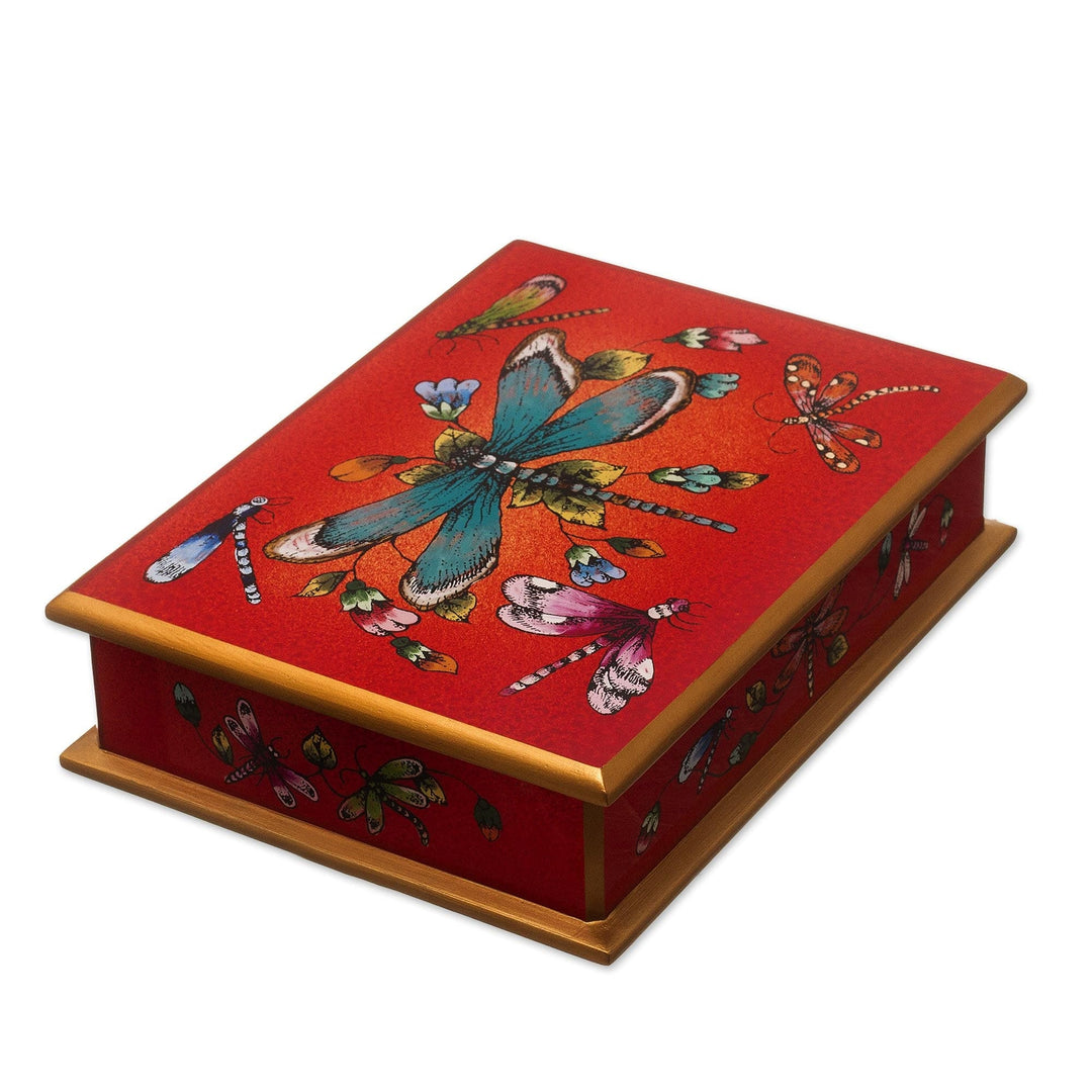 Reverse-Painted Glass Box - Red Dragonfly Days