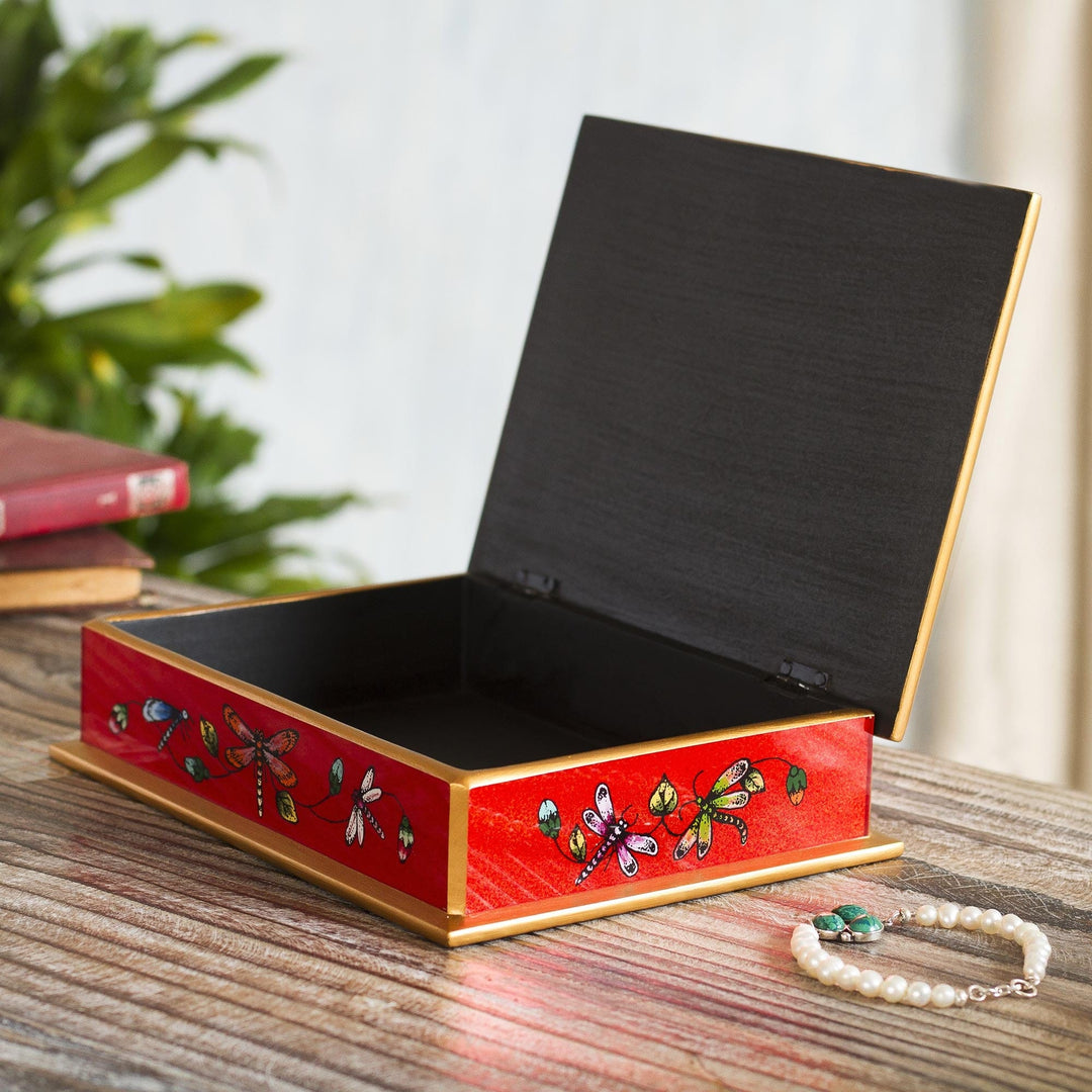 Reverse-Painted Glass Box - Red Dragonfly Days