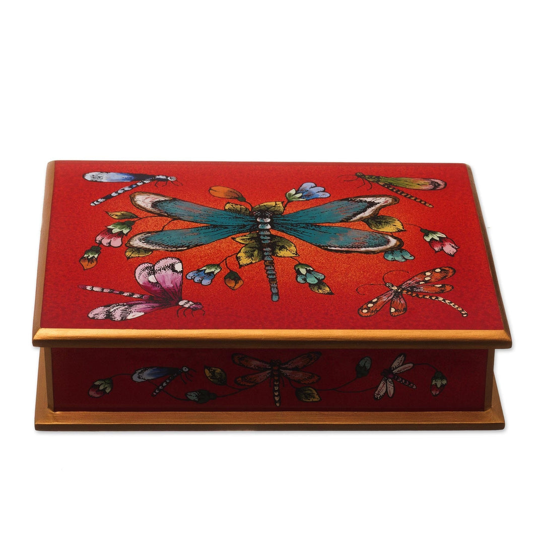 Reverse-Painted Glass Box - Red Dragonfly Days