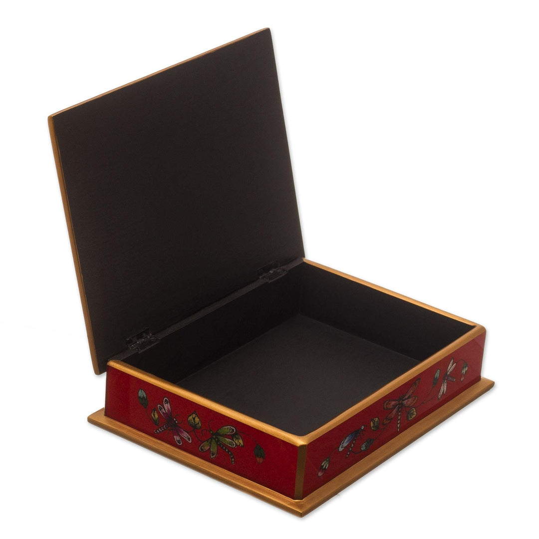 Reverse-Painted Glass Box - Red Dragonfly Days