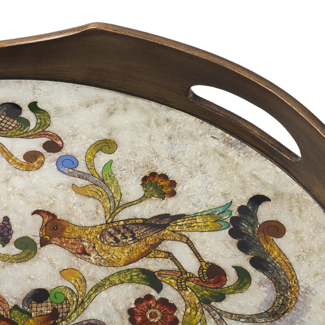 Reverse-Painted Glass Tray - Birds of Dawn