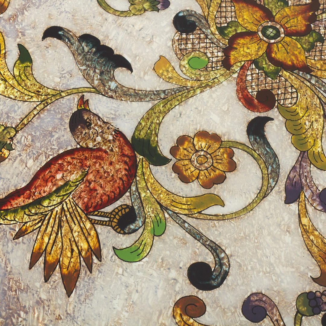 Reverse-Painted Glass Tray - Birds of Dawn