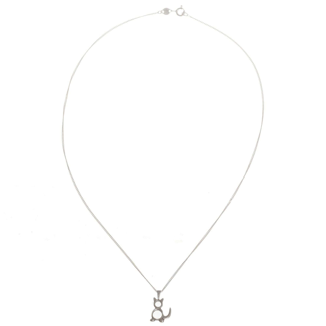 Sterling Silver Minimalist Cat Pendant Necklace - Geometric Cat