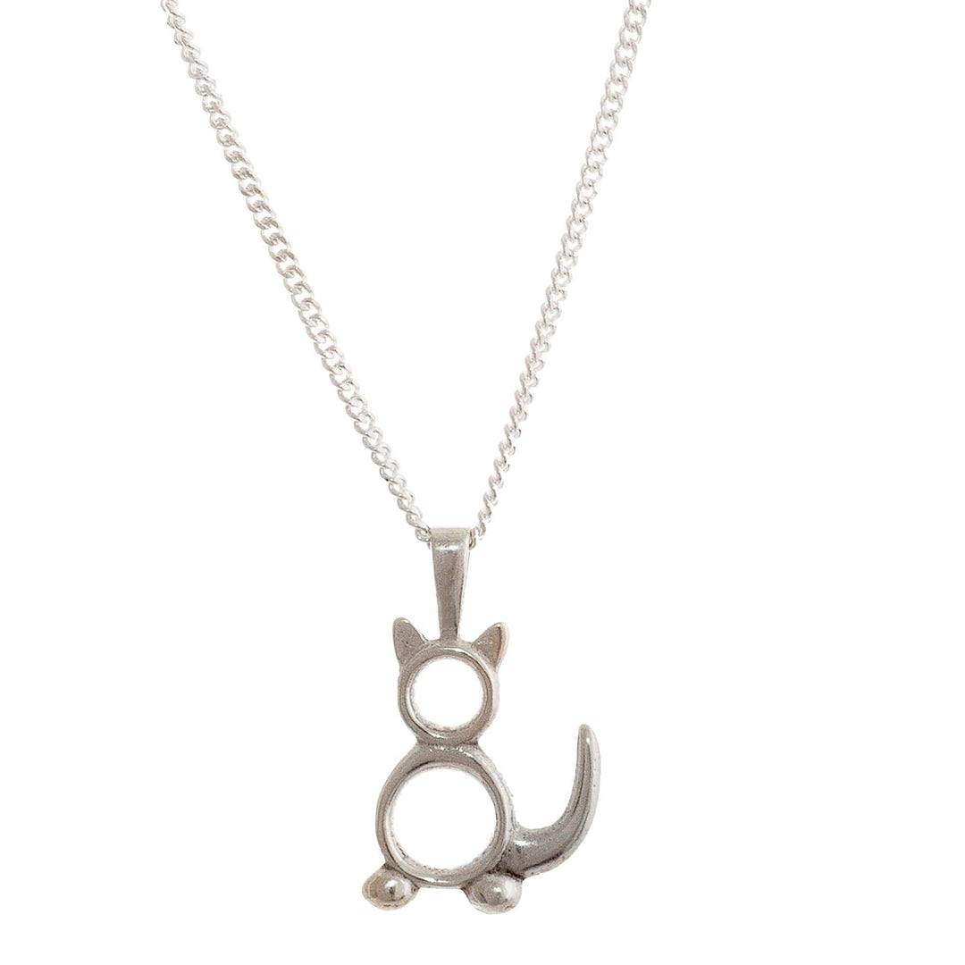 Sterling Silver Minimalist Cat Pendant Necklace - Geometric Cat