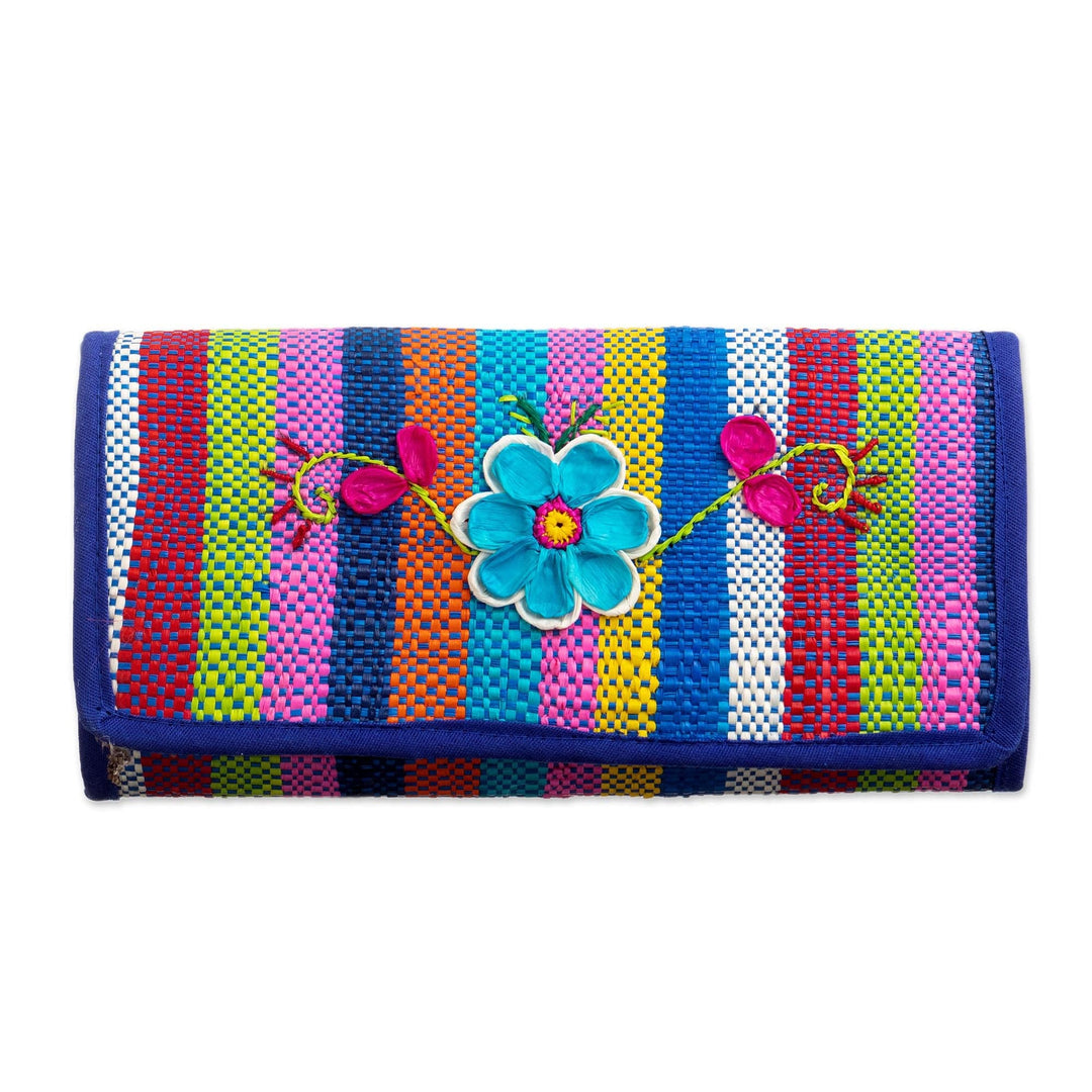 Woven Palm Wallet - Northern Flowers in Blue