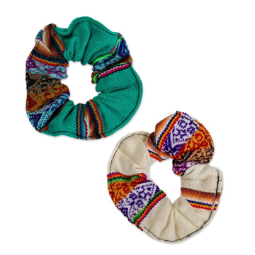 Set of 2  Acrylic Scrunchies with Andean Patterns - Andes Fantasy Duo