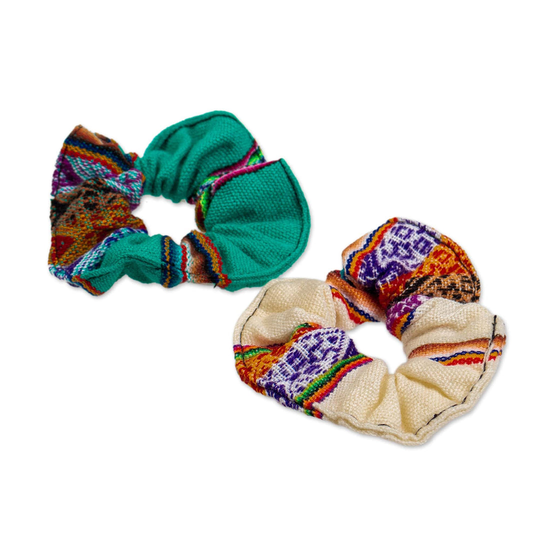 Set of 2  Acrylic Scrunchies with Andean Patterns - Andes Fantasy Duo