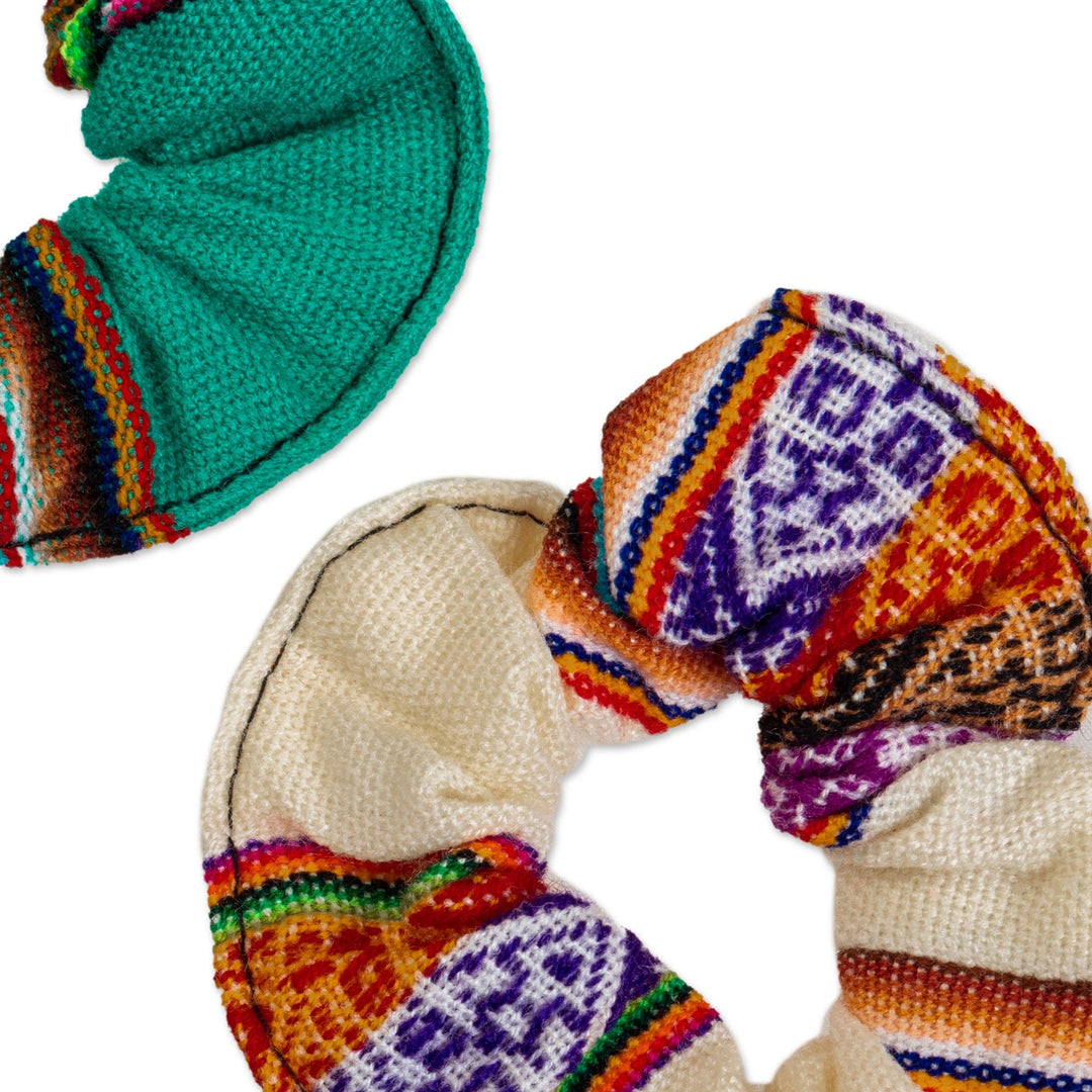 Set of 2  Acrylic Scrunchies with Andean Patterns - Andes Fantasy Duo