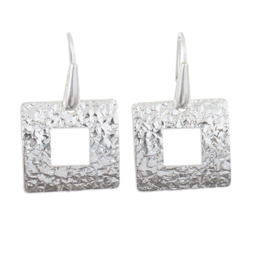 Sterling Silver Modern Dangle Earrings with Textured Finish - Ancestral Window
