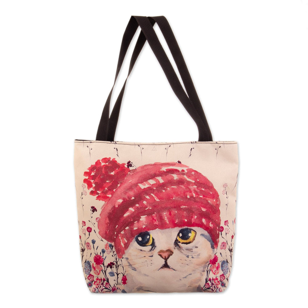 Tote Bag with Zipper and Adorable Kitten Print - Adorable Purr
