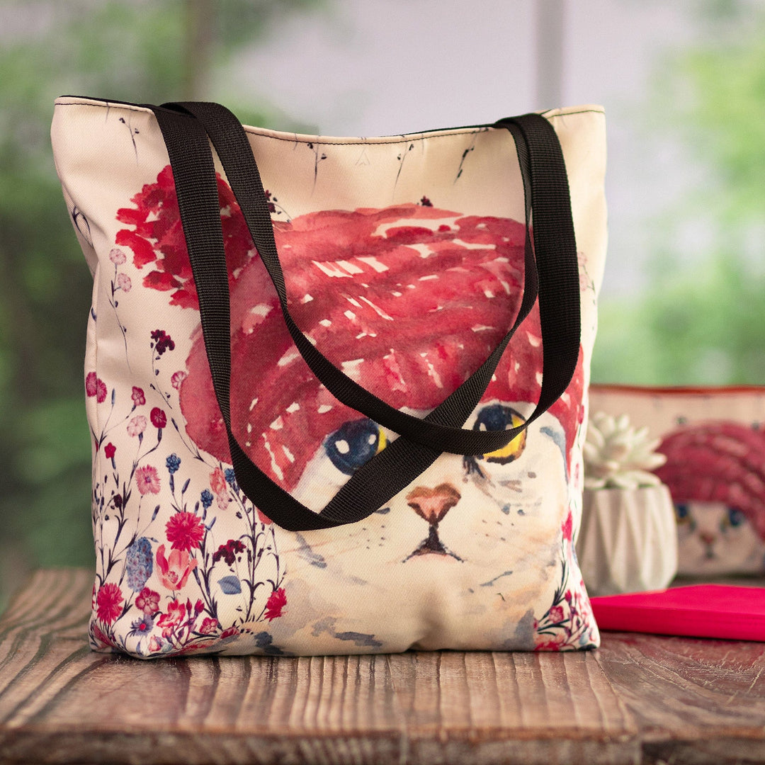 Tote Bag with Zipper and Adorable Kitten Print - Adorable Purr