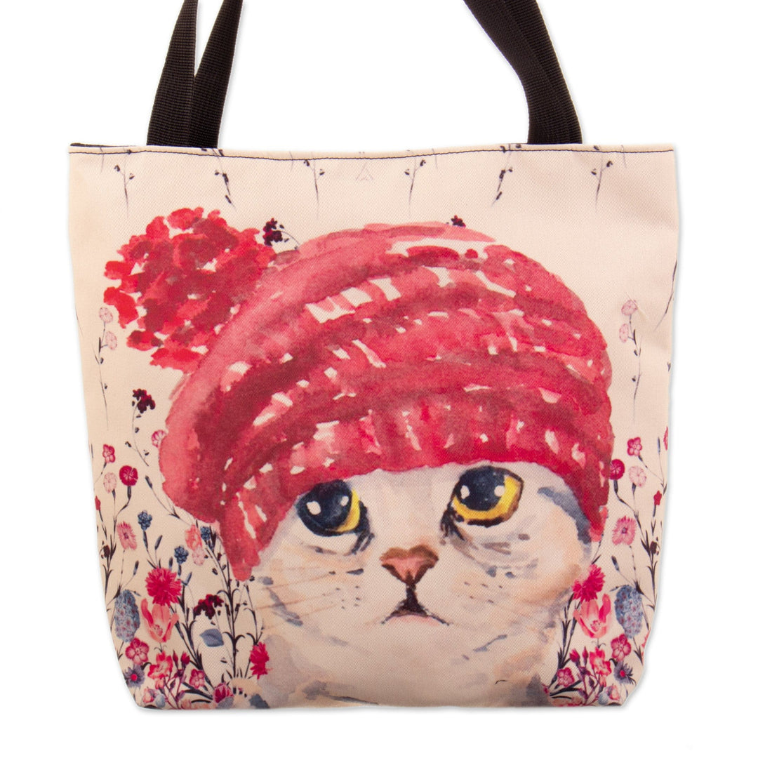 Tote Bag with Zipper and Adorable Kitten Print - Adorable Purr
