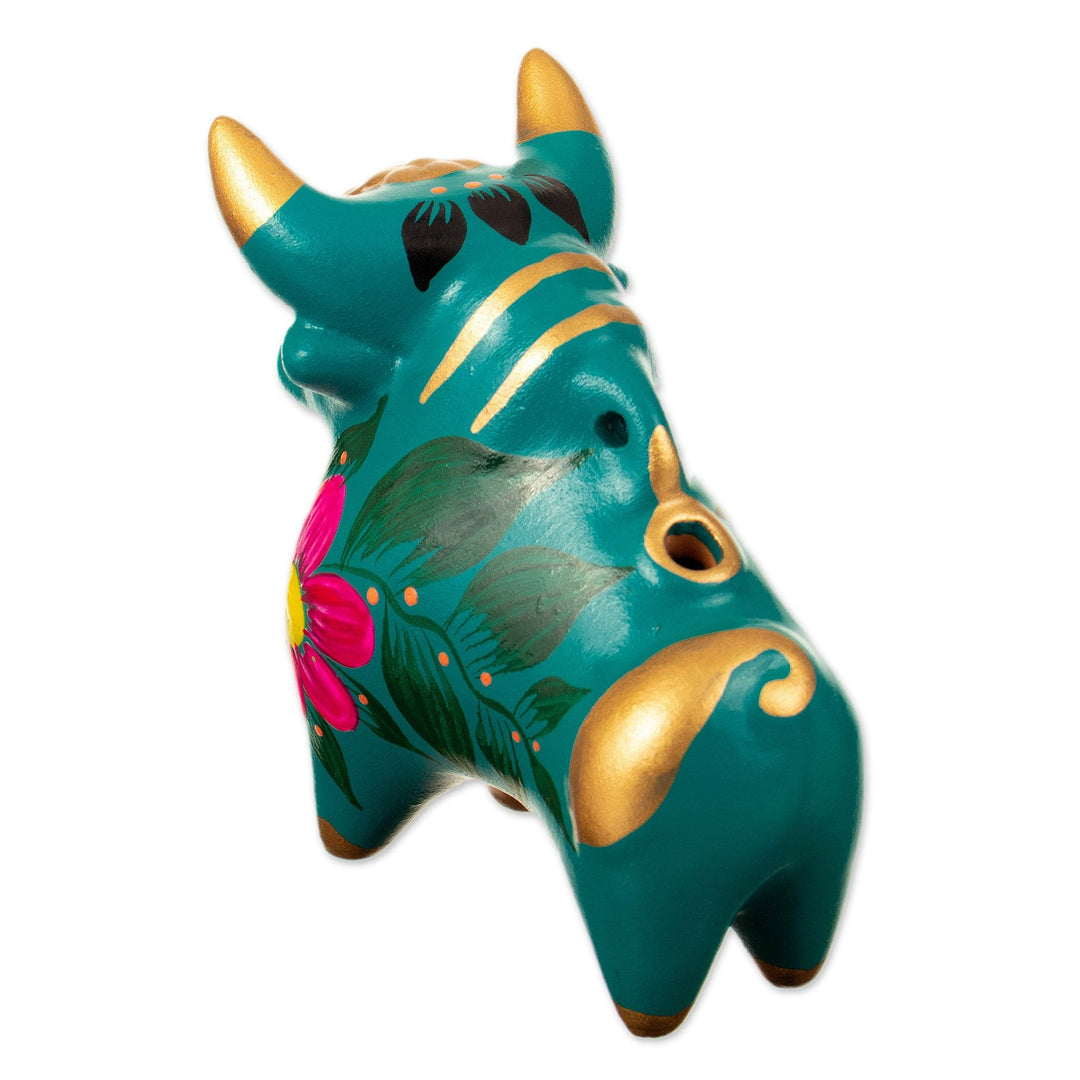 Small Handpainted Ceramic Bull Figurine - Red