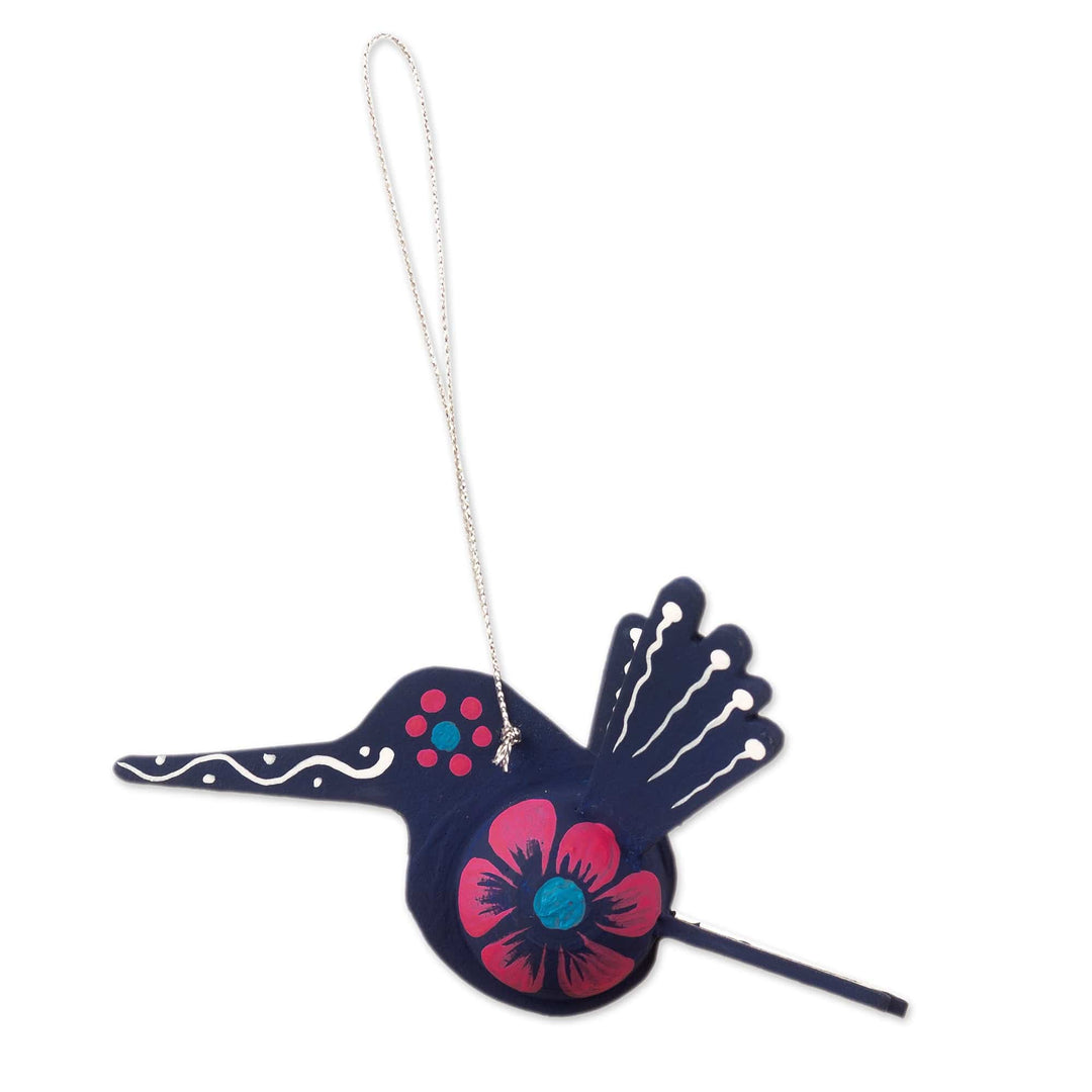 Handpainted Hummingbird Ornament - Blue