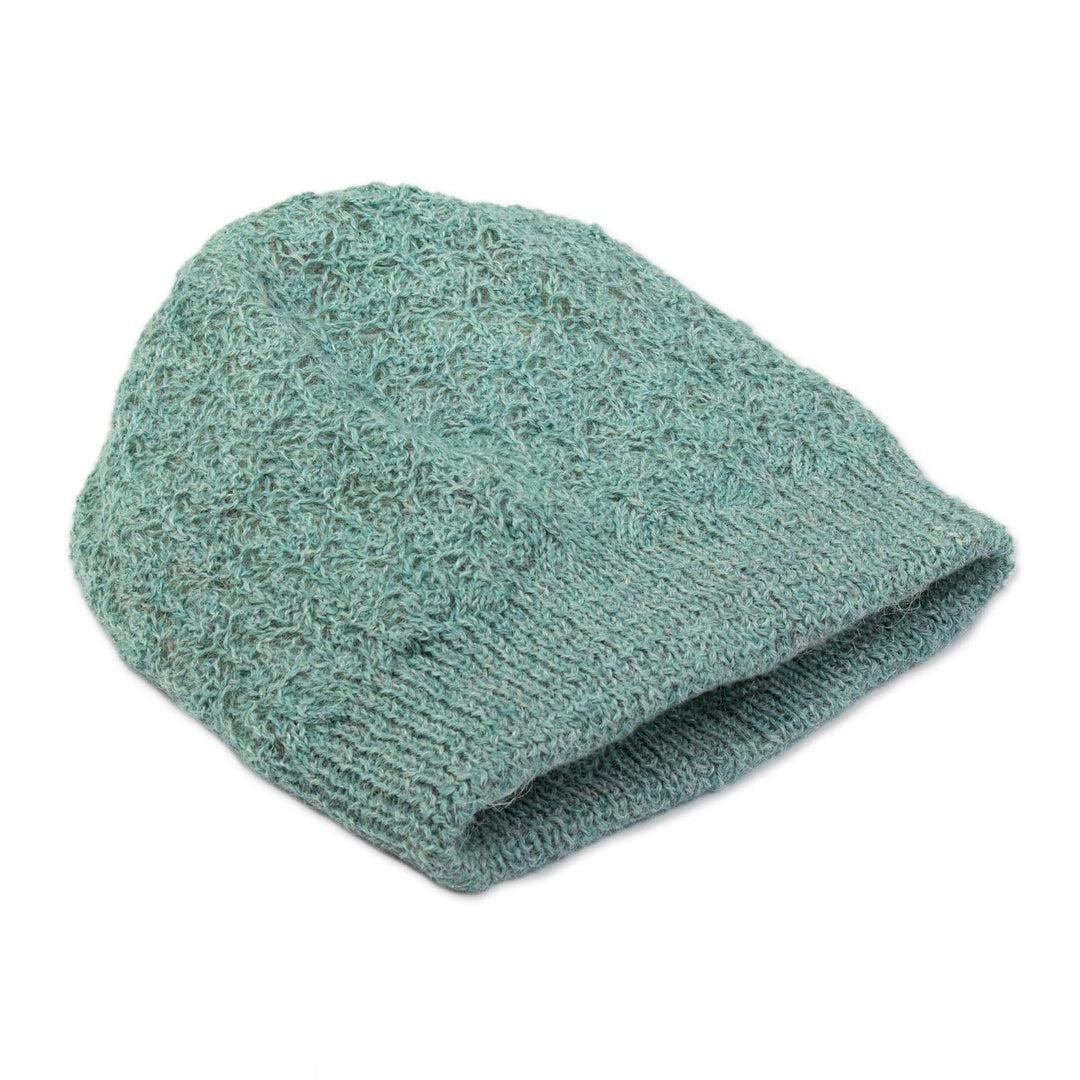 Turquoise 100% Alpaca Hat Knit in Peru - Turquoise Creativity