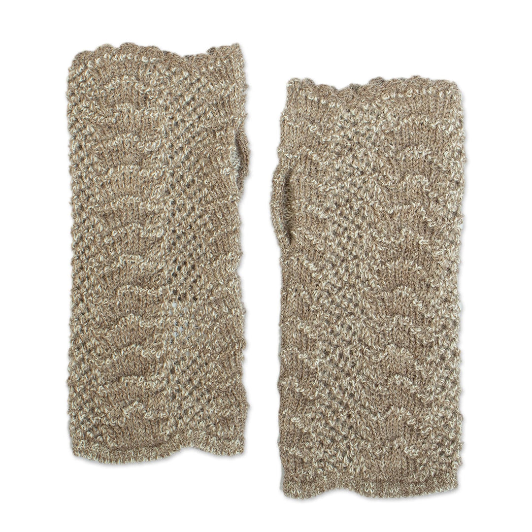 Knit 100% Baby Alpaca Fingerless Mittens in Mushroom Hue - Cozy Mushroom