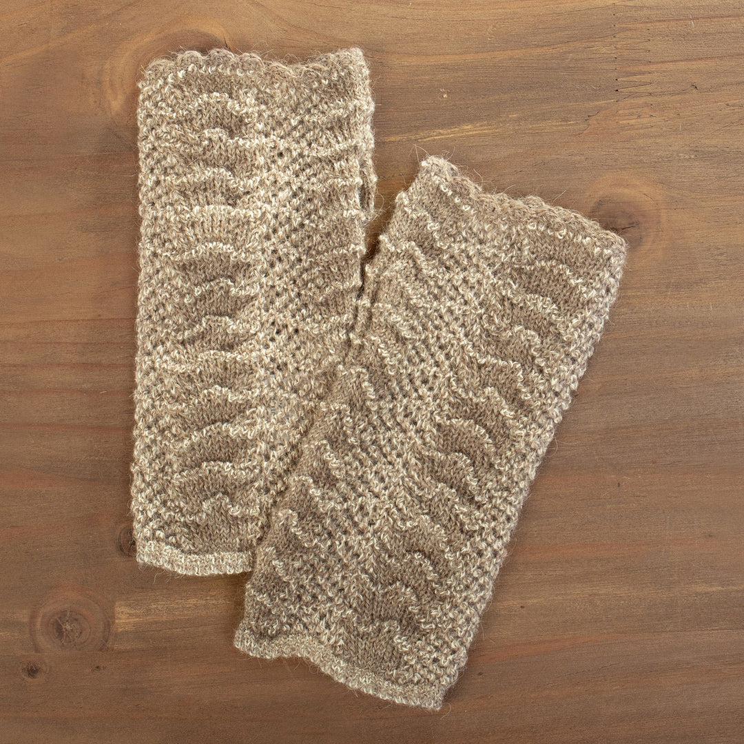Knit 100% Baby Alpaca Fingerless Mittens in Mushroom Hue - Cozy Mushroom