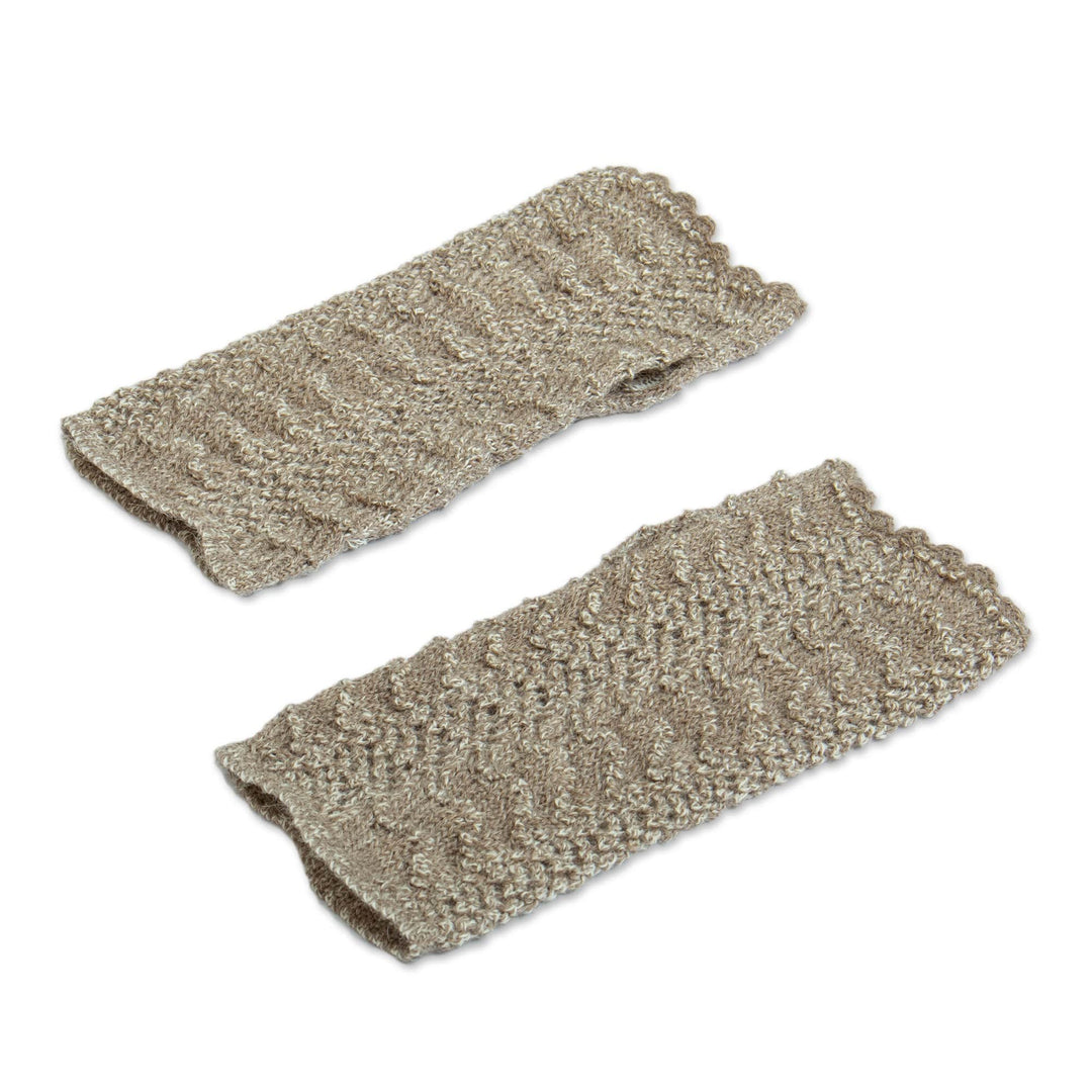 Knit 100% Baby Alpaca Fingerless Mittens in Mushroom Hue - Cozy Mushroom