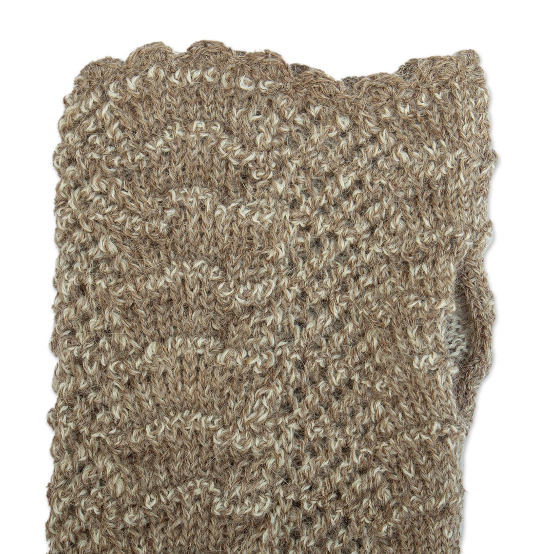 Knit 100% Baby Alpaca Fingerless Mittens in Mushroom Hue - Cozy Mushroom