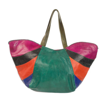 Leather Tote Handbag - African Rainbow