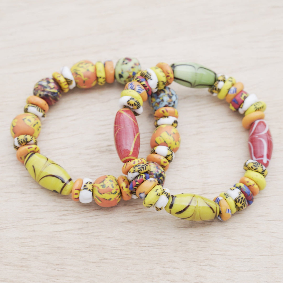 Maize Recycled Glass Beaded Stretch Bracelets - Set of 2 - Maize Maidens