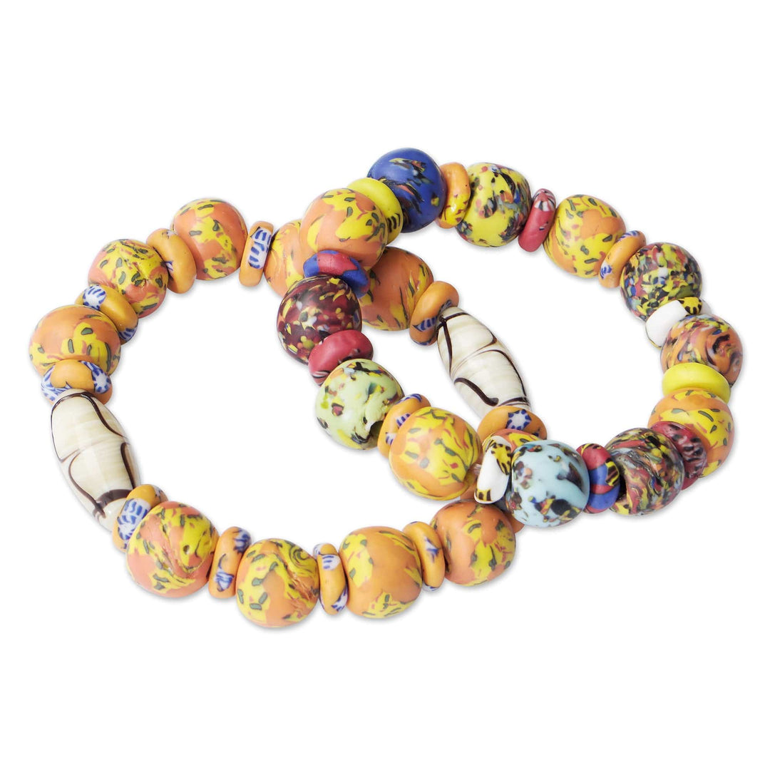 Maize Recycled Glass Beaded Stretch Bracelets - Set of 2 - Maize Maidens