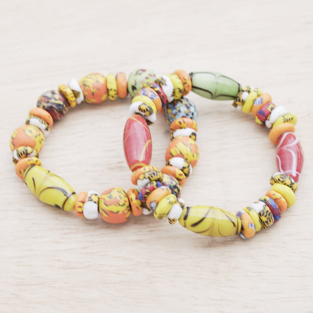 Maize Recycled Glass Beaded Stretch Bracelets - Set of 2 - Maize Maidens