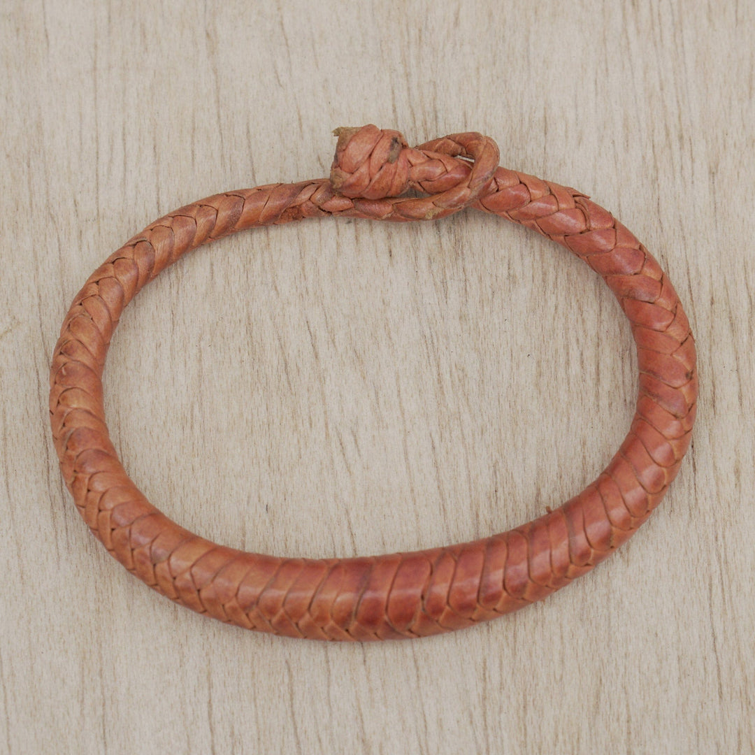 Braided Leather Bracelet in Orange - Orange Grace