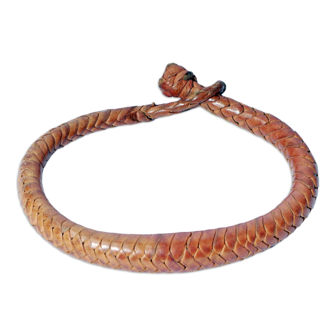 Braided Leather Bracelet in Orange - Orange Grace