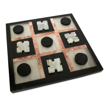 Marble Tic Tac Toe Board Game from Mexico - Rose on Black
