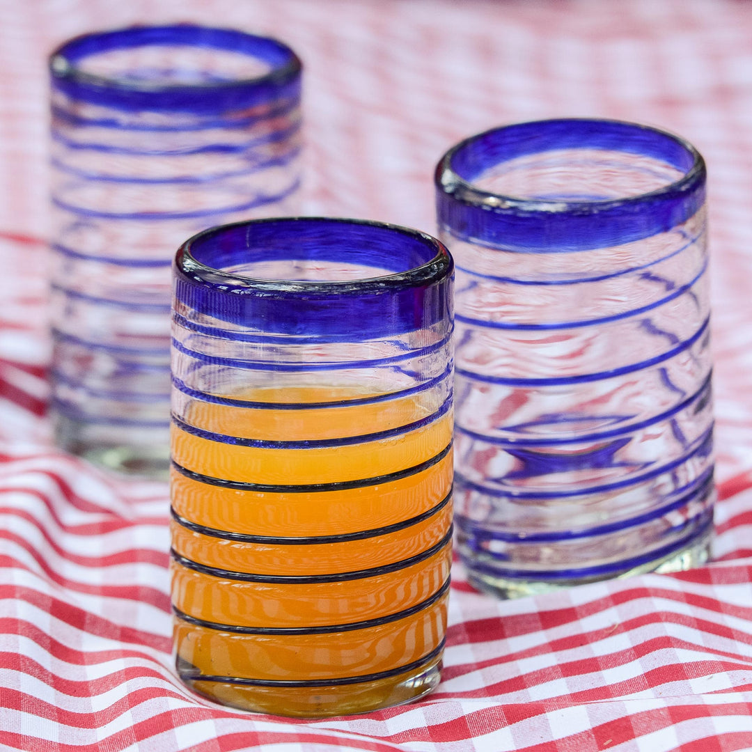 Handblown Recycled Water Glasses - Set of 6 - Spirals of Thought