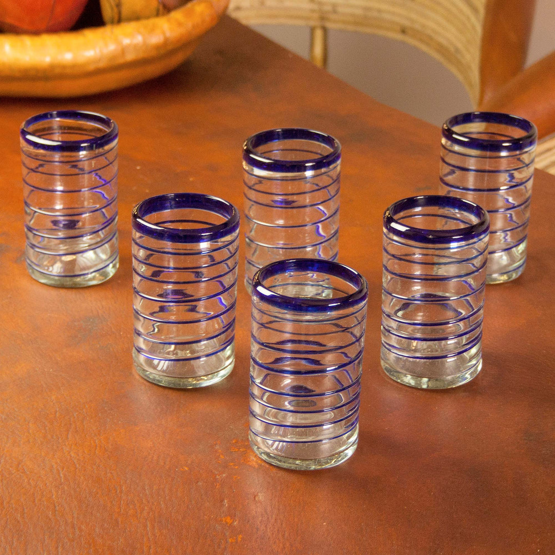 Handblown Recycled Water Glasses - Set of 6 - Spirals of Thought
