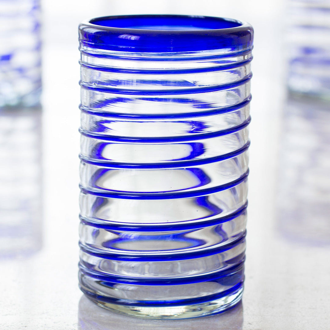 Handblown Recycled Water Glasses - Set of 6 - Spirals of Thought