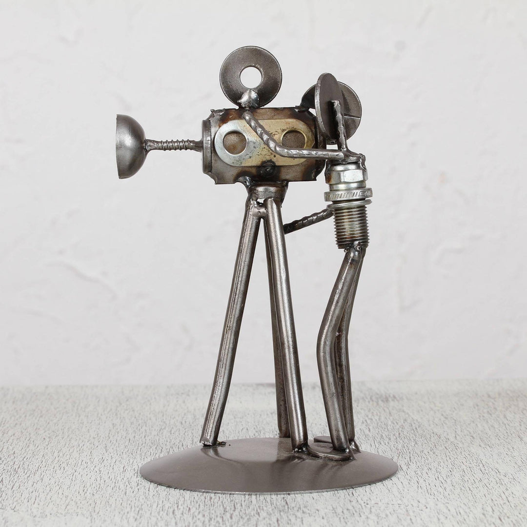 Recycled Metal Sculpture - Rustic Camera Man