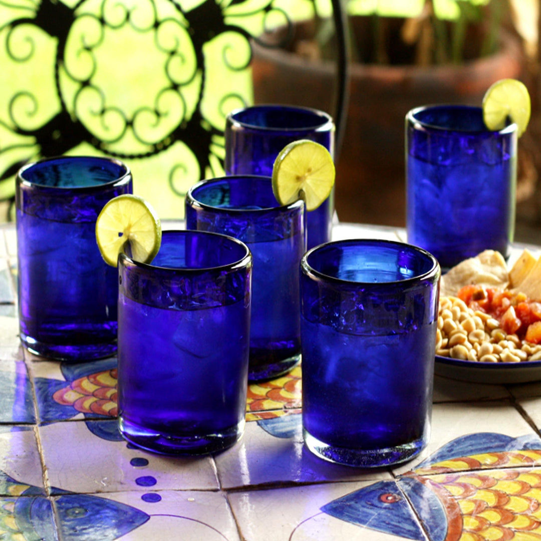 Handblown Recycled Glass Tumblers - Set of 6 - Pure Cobalt
