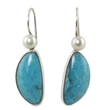 Natural Turquoise and Pearl Mexican Earrings - Blue Sky Dreams