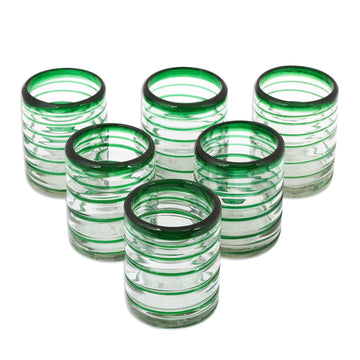 Handcrafted Handblown Glass Recycled Striped Juice Drinkware - Emerald Spiral