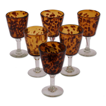 Fair Trade Handblown Wine Glasses Set of 6 Mexico - Tortoise Shell
