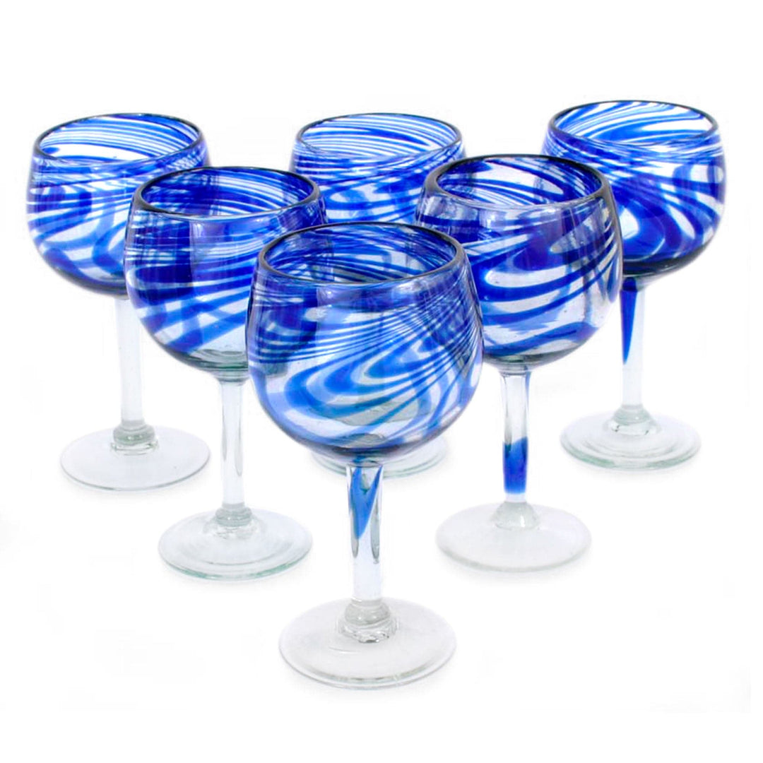 Handblown Eco-Friendly Wine Glasses in Blue (Set of 6) - Blue Ribbon