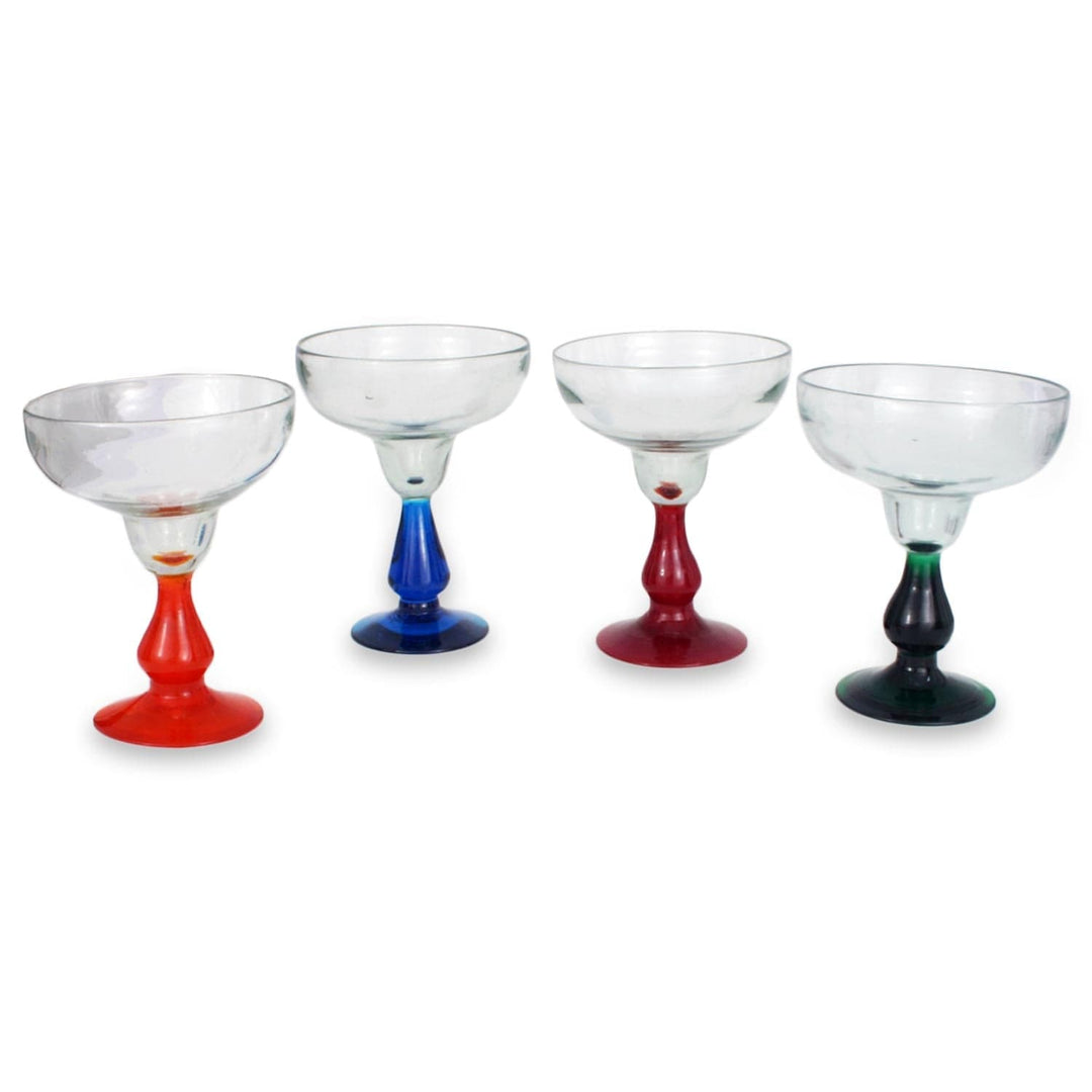 Handblown Recycled Glass Margarita Drinkware (Set of 4) - Cool Rainbow