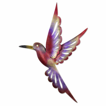Steel Bird Wall Sculpture (15 Inches) - Rosy Hummingbird