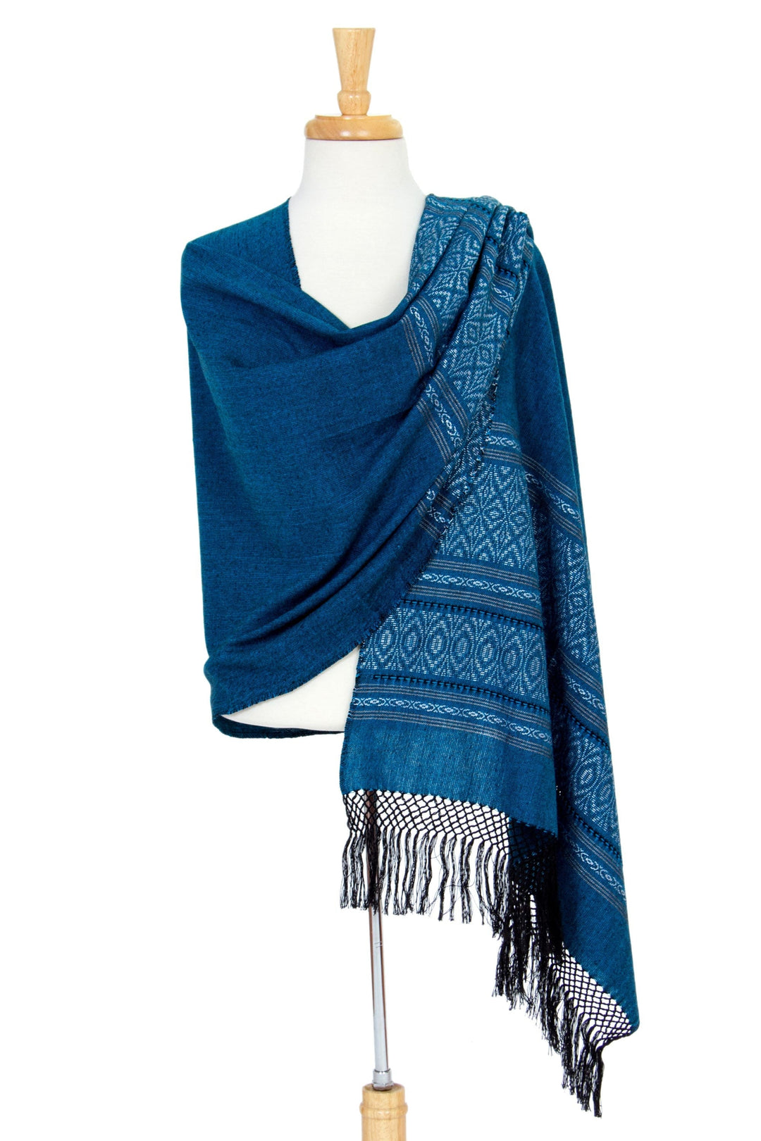 Mexican Geometric Cotton Patterned Shawl - Blue Zapotec Treasures