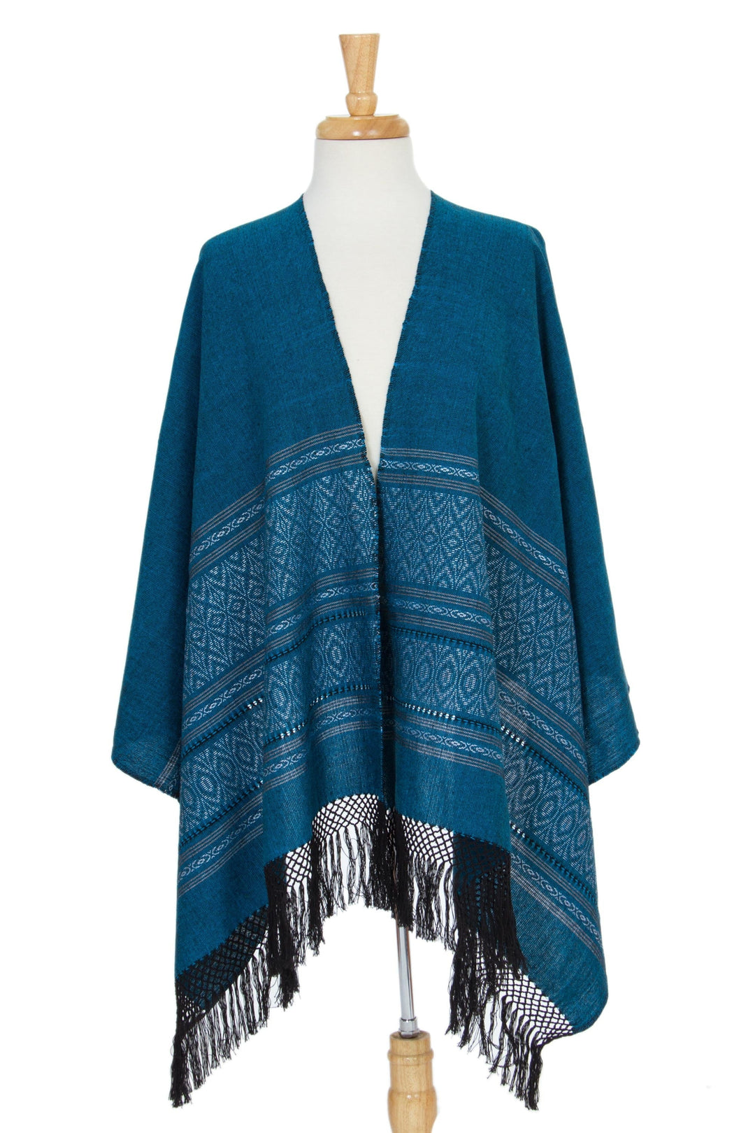 Mexican Geometric Cotton Patterned Shawl - Blue Zapotec Treasures