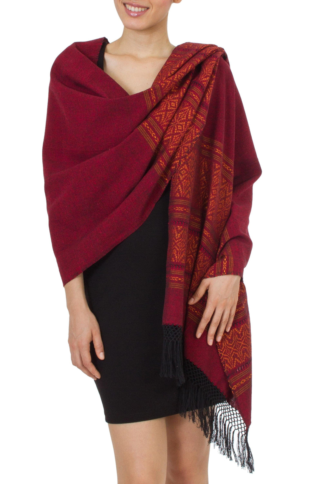 Hand Crafted Geometric Cotton Patterned Shawl - Red Zapotec Treasures