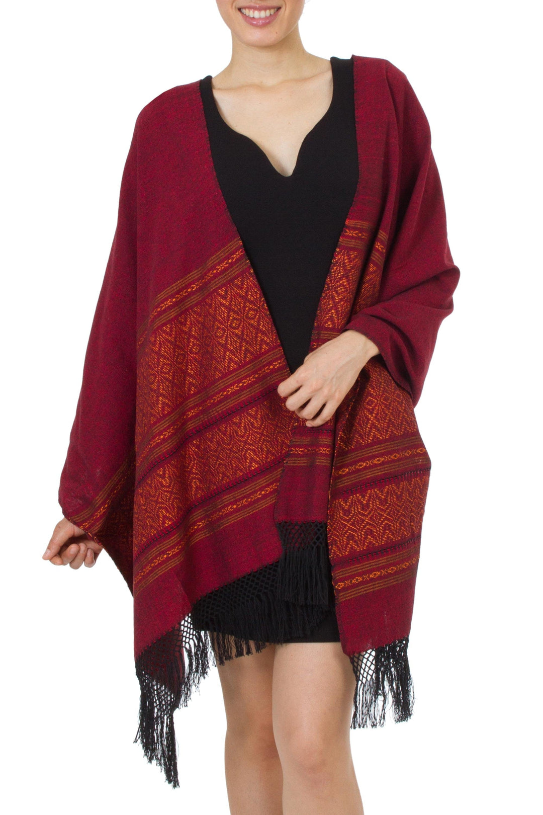 Hand Crafted Geometric Cotton Patterned Shawl - Red Zapotec Treasures