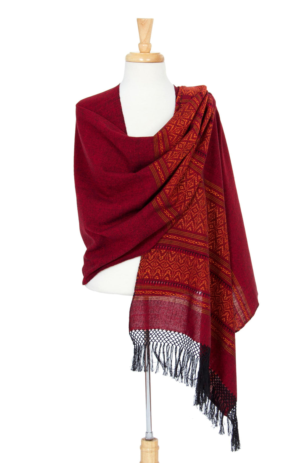 Hand Crafted Geometric Cotton Patterned Shawl - Red Zapotec Treasures