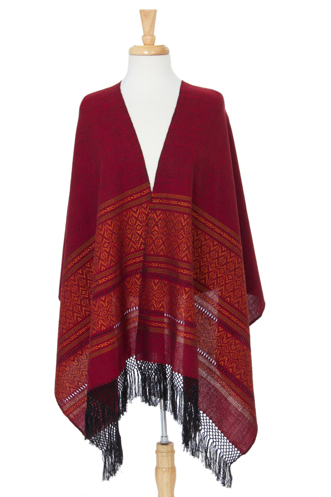 Hand Crafted Geometric Cotton Patterned Shawl - Red Zapotec Treasures